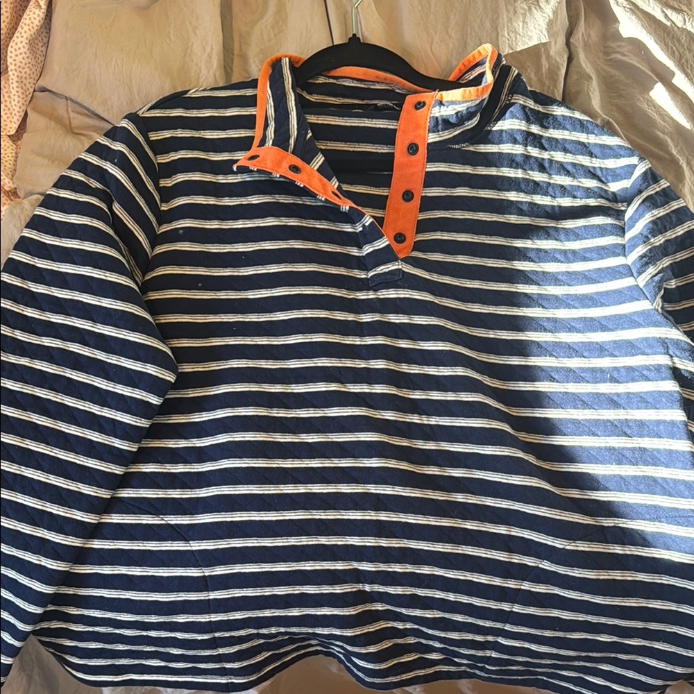 Navy Striped Shirt with Orange Accents
